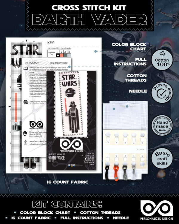 Counted Cross Stitch Kit of Bookmark "Star Wars: Darth Vader"