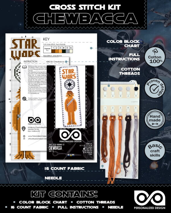 Counted Cross Stitch Kit of Bookmark "Star Wars: Chewbacca"