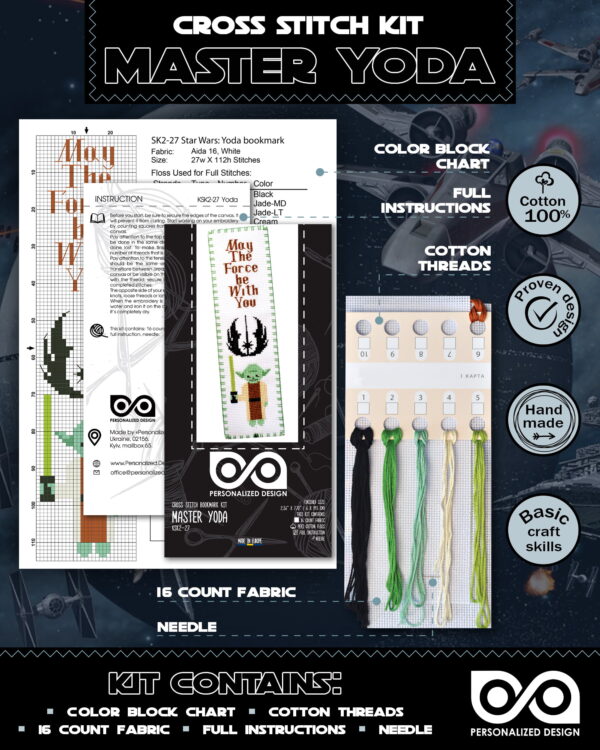 Counted Cross Stitch Kit of Bookmark "Star Wars: Master Yoda"