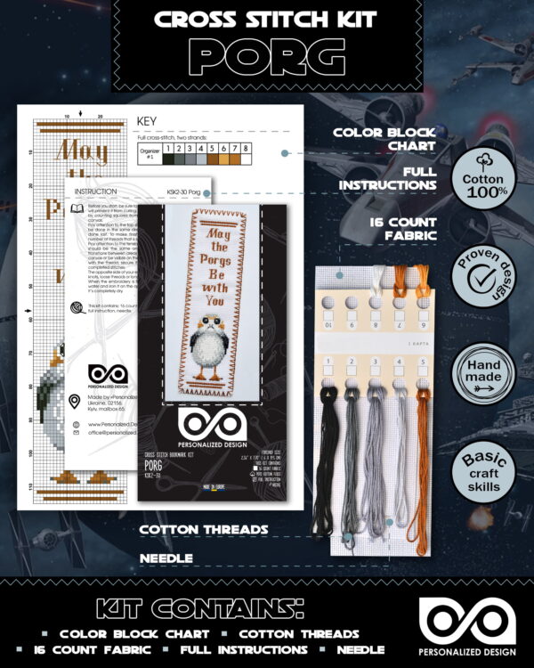 Counted Cross Stitch Kit of Bookmark "Star Wars: PORG"