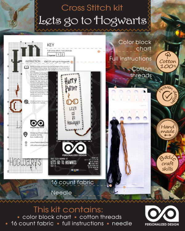 Cross Stitch Bookmark Kit "Harry Potter: Let's Go to Hogwarts"