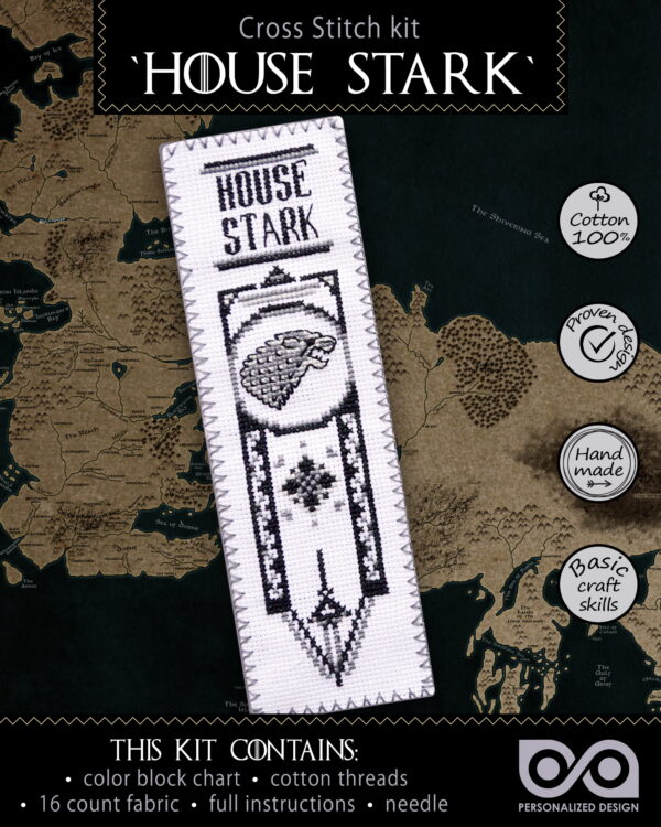 Counted Cross Stitch Kit of Bookmark "Game of Thrones: House Stark"