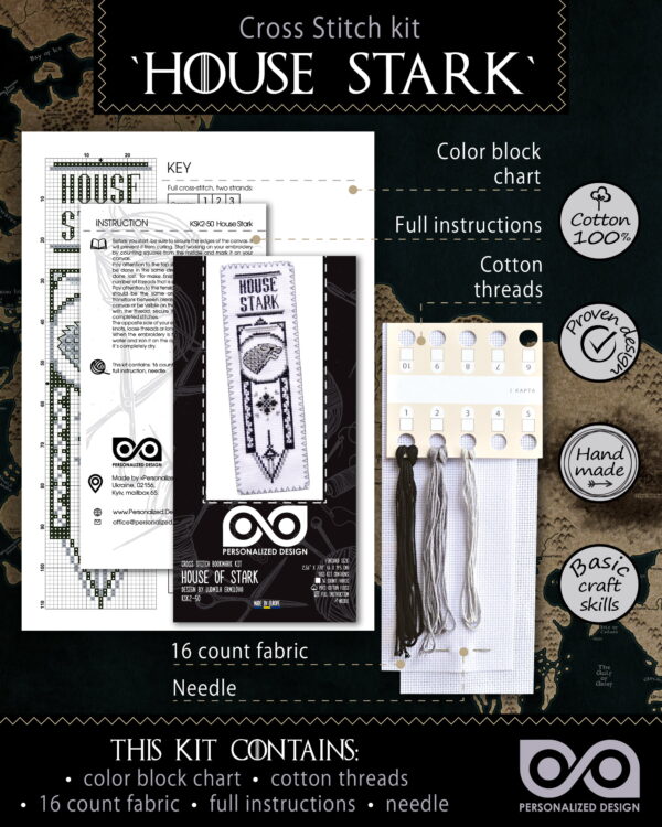 Counted Cross Stitch Kit of Bookmark "Game of Thrones: House Stark"