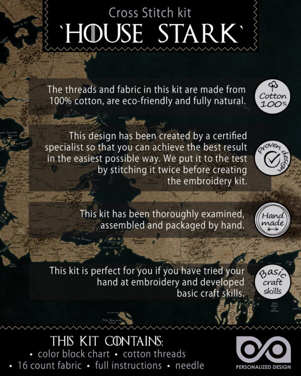 Counted Cross Stitch Kit of Bookmark "Game of Thrones: House Stark"