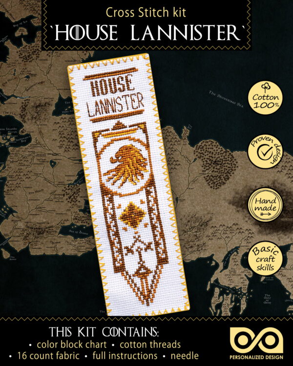 Counted Cross Stitch Kit of Bookmark  "Game of Thrones: House Lannister"