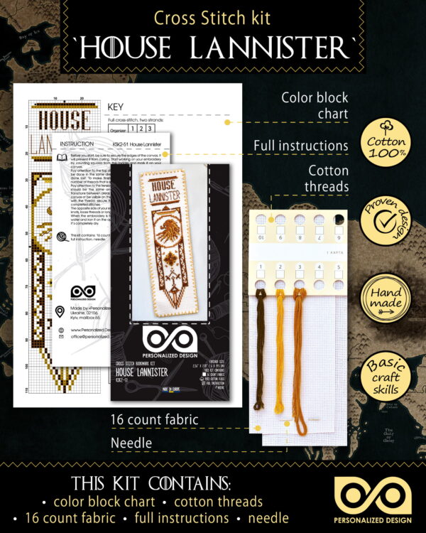 Counted Cross Stitch Kit of Bookmark  "Game of Thrones: House Lannister"