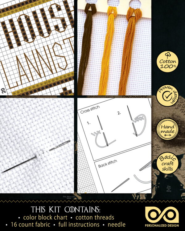 Counted Cross Stitch Kit of Bookmark  "Game of Thrones: House Lannister"
