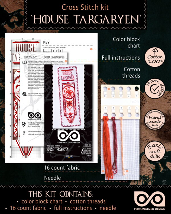 Counted Cross Stitch Kit of Bookmark "Game of Thrones: House Targaryen"