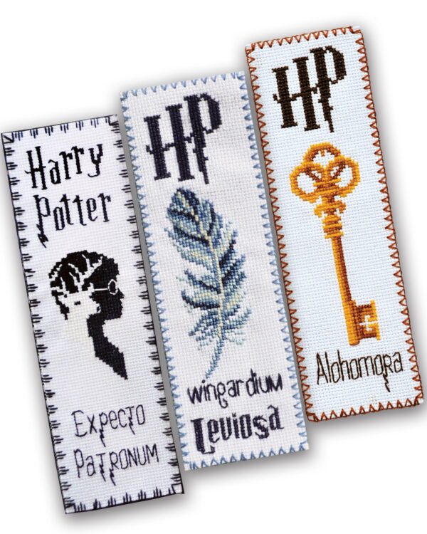 Cross Stitch Kits "Harry Potter Magic Spels and Charms" - Set of 3 DIY Embroidery Bookmarks: Alohomora, Expecto Patronum, Wingardium Leviosa