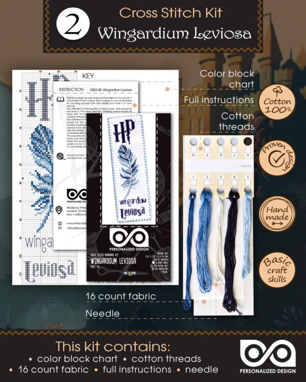 Cross Stitch Kits "Harry Potter Magic Spels and Charms" - Set of 3 DIY Embroidery Bookmarks: Alohomora, Expecto Patronum, Wingardium Leviosa