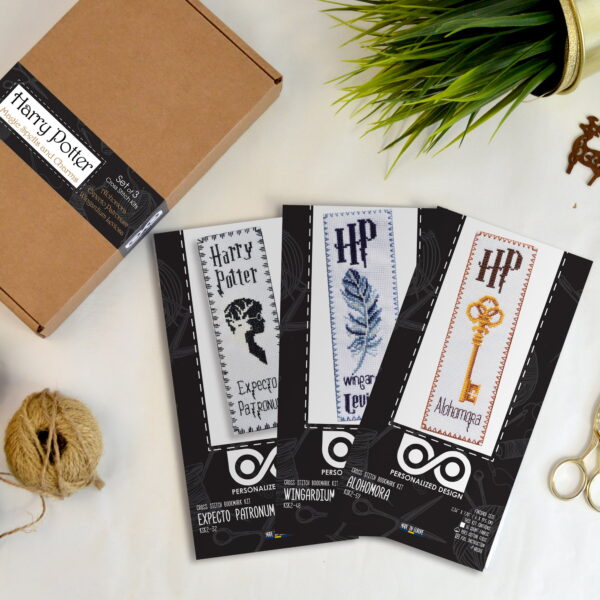 Cross Stitch Kits "Harry Potter Magic Spels and Charms" - Set of 3 DIY Embroidery Bookmarks: Alohomora, Expecto Patronum, Wingardium Leviosa