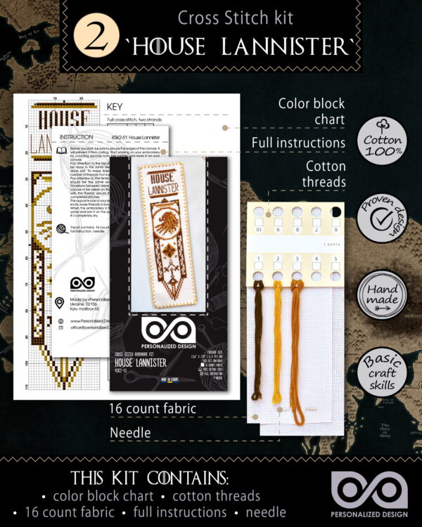 Set of 3 Counted Cross Stitch Bookmark Kits "Game of Thrones: The Great Houses of the Seven Kingdoms"