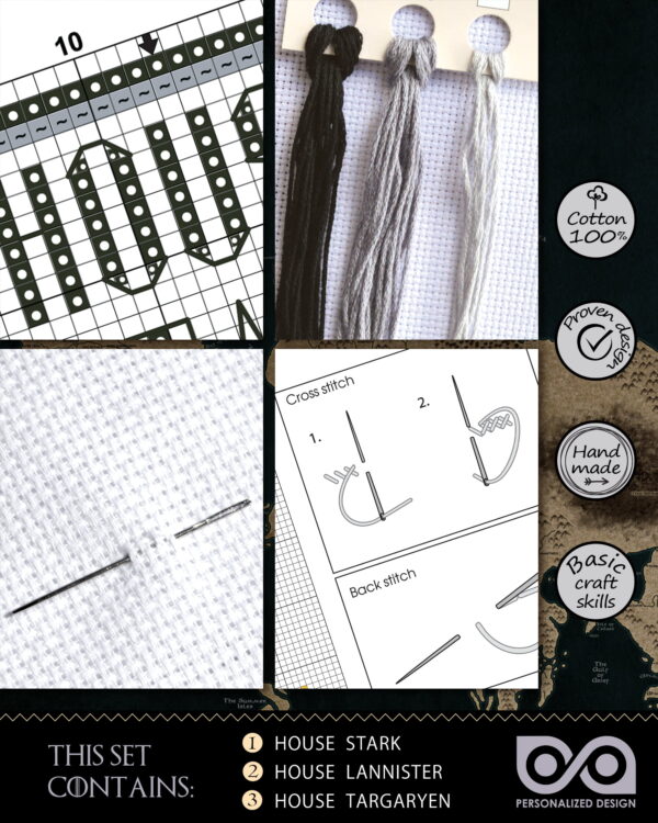 Set of 3 Counted Cross Stitch Bookmark Kits "Game of Thrones: The Great Houses of the Seven Kingdoms"