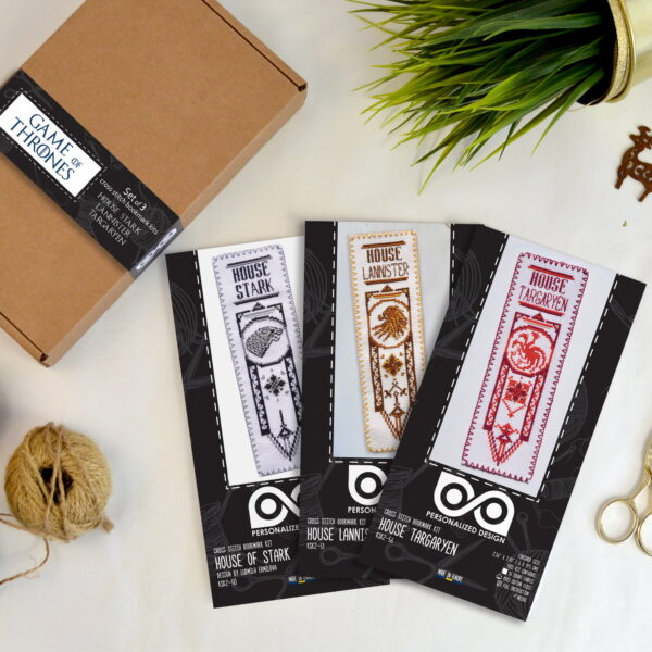 Set of 3 Counted Cross Stitch Bookmark Kits "Game of Thrones: The Great Houses of the Seven Kingdoms"