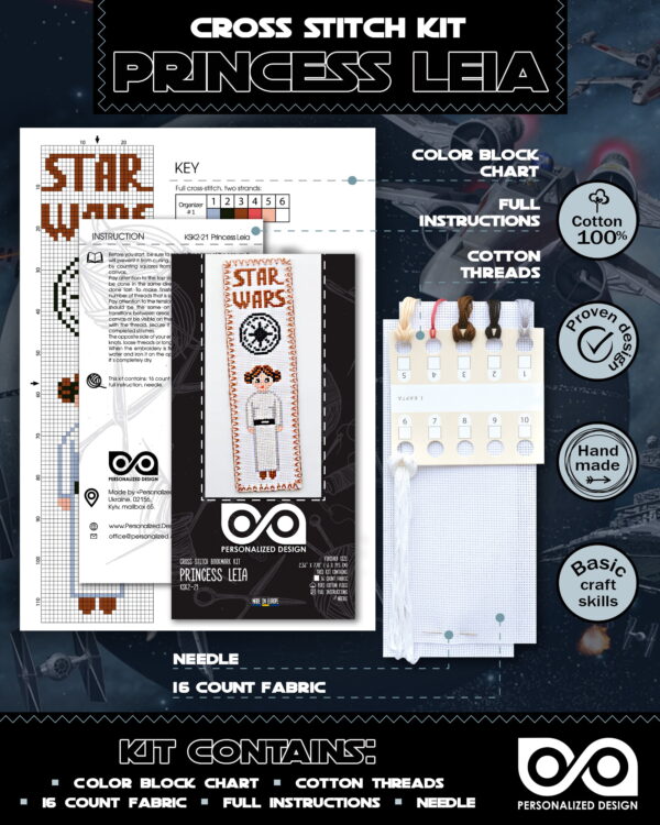Counted Cross Stitch Kit of Bookmark "Star Wars: Princess Leia"