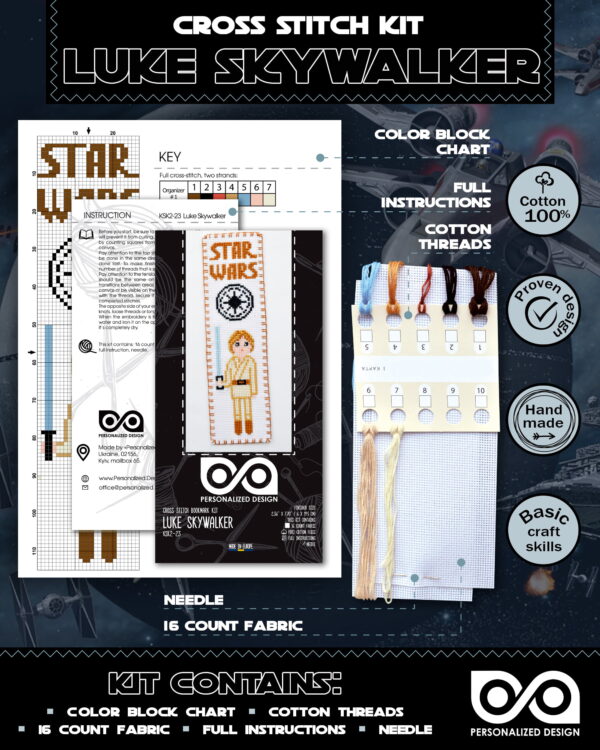 Counted Cross Stitch Kit of Bookmark "Star Wars: Luke Skywalker"
