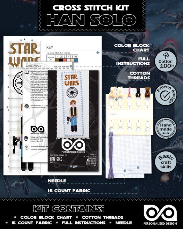 Counted Cross Stitch Kit of Bookmark "Star Wars: Han Solo"
