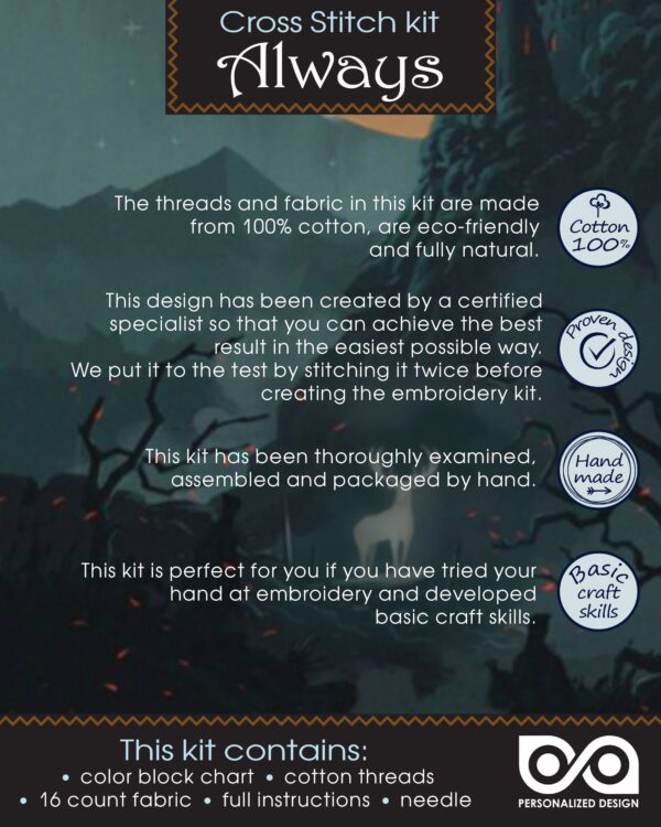 Cross Stitch Kit for Beginners "Always" - Harry Potter Deathly Hallows DIY Embroidery Bookmark