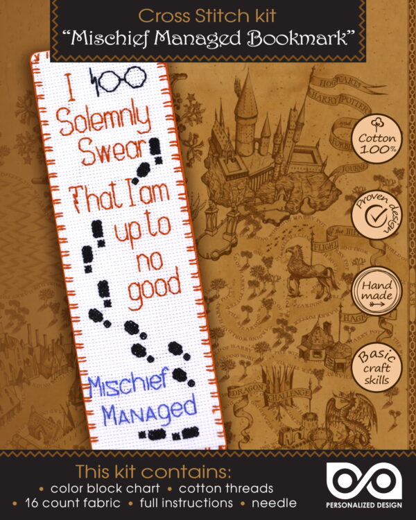 Cross Stitch Kit of Bookmark "Harry Potter: Mischief Managed - I Solemnly Swear That I Am Up to No Good"