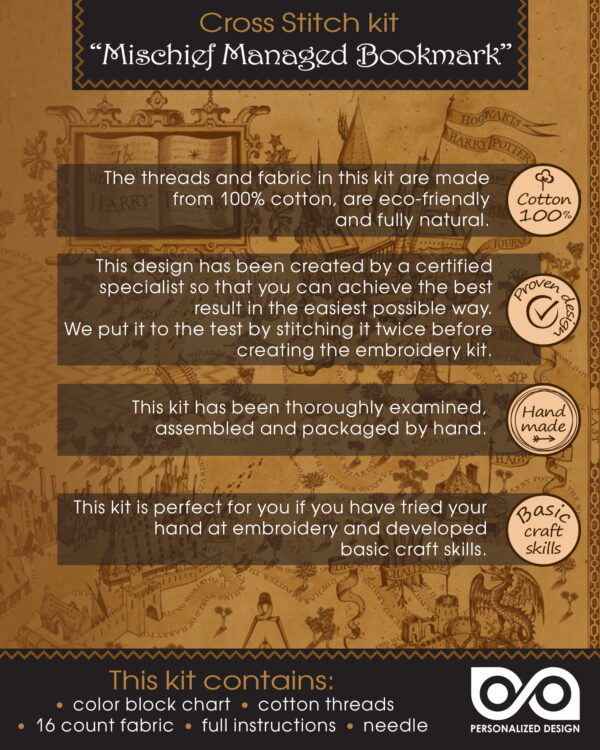 Cross Stitch Kit of Bookmark "Harry Potter: Mischief Managed - I Solemnly Swear That I Am Up to No Good"