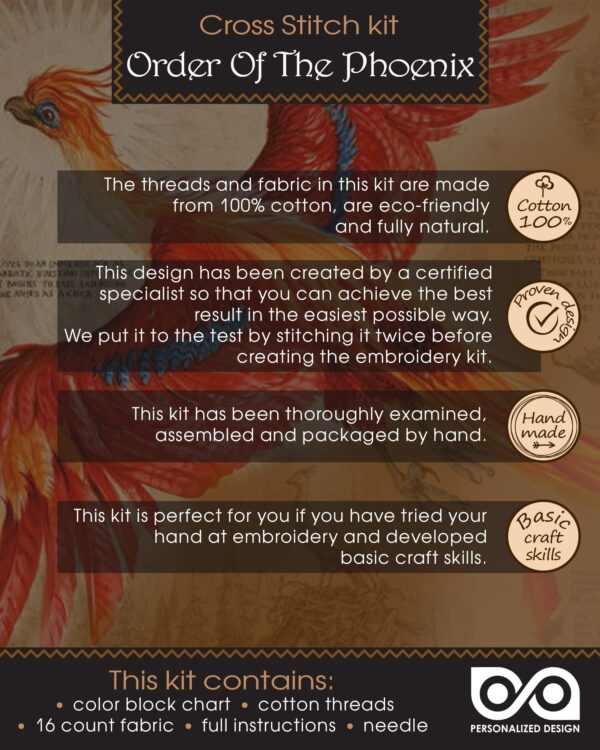 Cross Stitch Starter Kit "Order of The Phoenix" DIY Needlework Harry Potter Bookmark