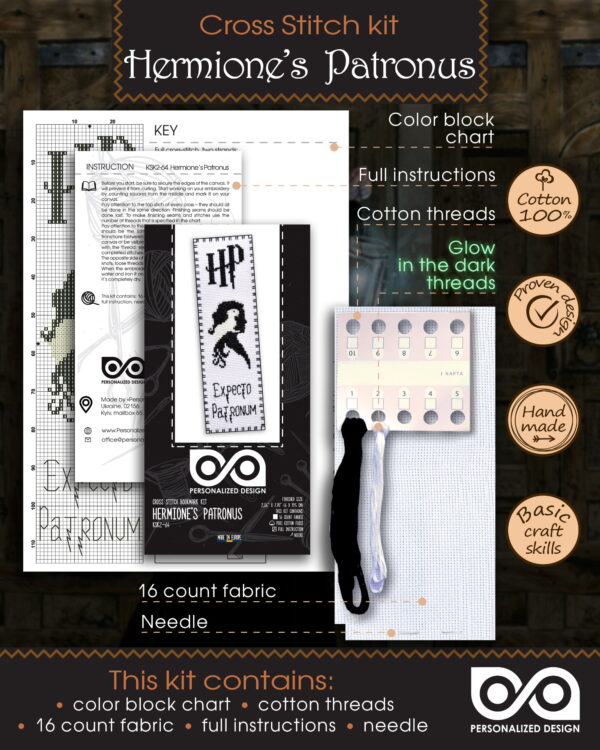 Counted Cross Stitch Kit of Bookmark "Hermione's Patronus"