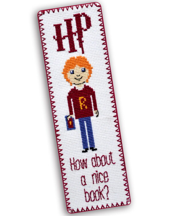Cross Stitch Kit of Bookmark - Ron Weasley Quote "How About a Nice Book?"