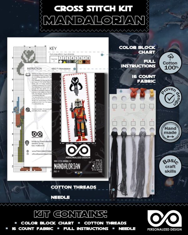 Counted Cross Stitch Kit of Bookmark "Star Wars: The Mandalorian"
