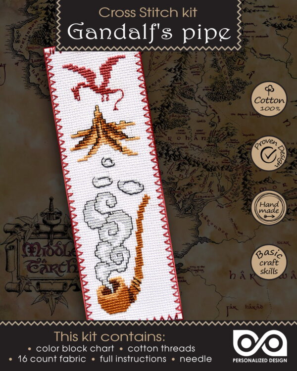 Counted Cross Stitch Kit of Bookmark "The Hobbit: Gandalf's Pipe"