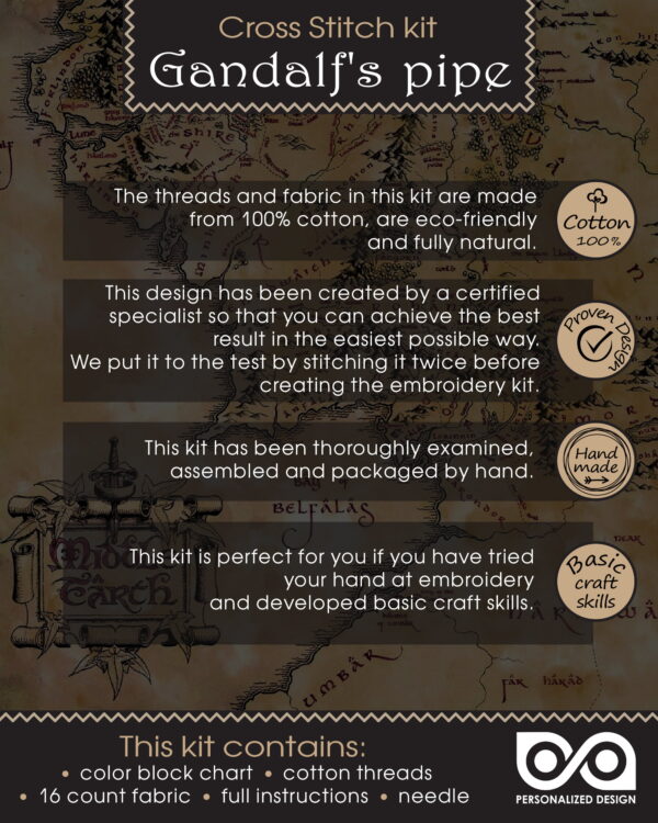 Counted Cross Stitch Kit of Bookmark "The Hobbit: Gandalf's Pipe"