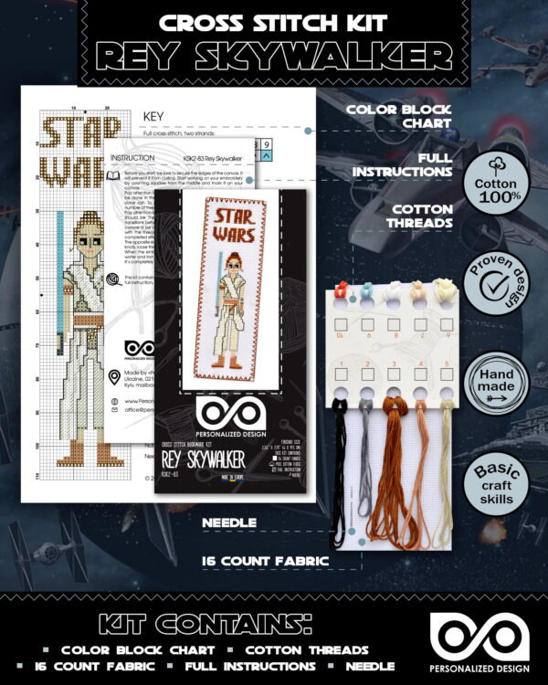 Counted Cross Stitch Kit of Bookmark "Star Wars: Rey Skywalker"