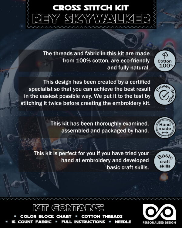 Counted Cross Stitch Kit of Bookmark "Star Wars: Rey Skywalker"