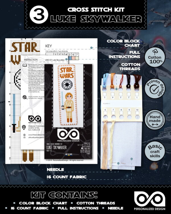 Cross Stitch Kits "Star Wars" - Set 7-in-1 - DIY Hand Embroidery Bookmarks with Patterns
