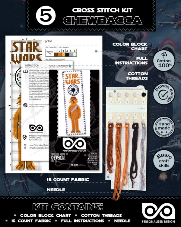 Cross Stitch Kits "Star Wars" - Set 7-in-1 - DIY Hand Embroidery Bookmarks with Patterns