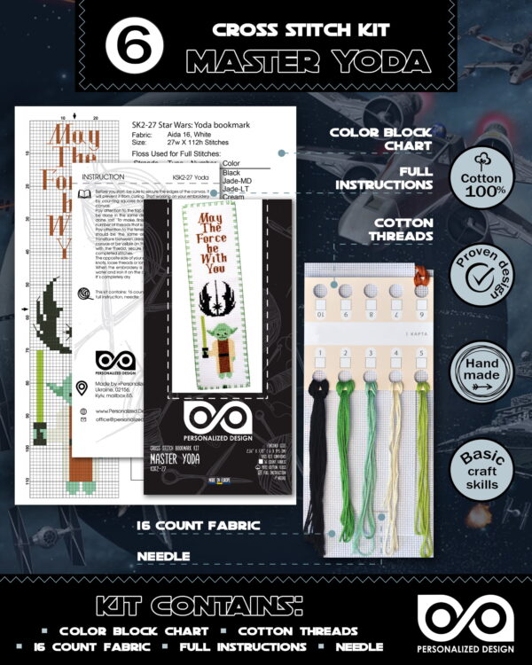 Cross Stitch Kits "Star Wars" - Set 7-in-1 - DIY Hand Embroidery Bookmarks with Patterns