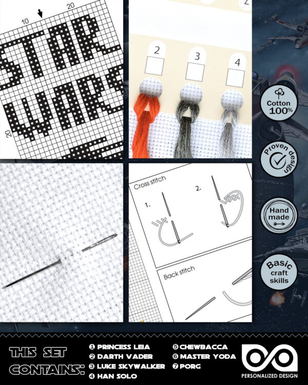 Cross Stitch Kits "Star Wars" - Set 7-in-1 - DIY Hand Embroidery Bookmarks with Patterns