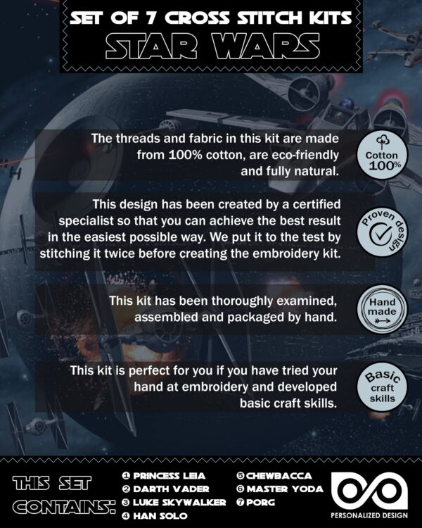 Cross Stitch Kits "Star Wars" - Set 7-in-1 - DIY Hand Embroidery Bookmarks with Patterns
