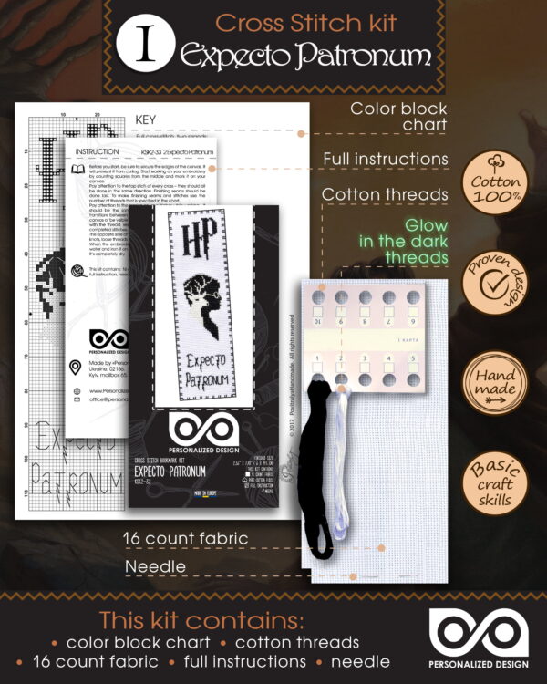 Embroidery Kits "Patronuses" - Set of 3 DIY Counted Cross Stitch Luminous Bookmarks - Glow-in-The-Dark