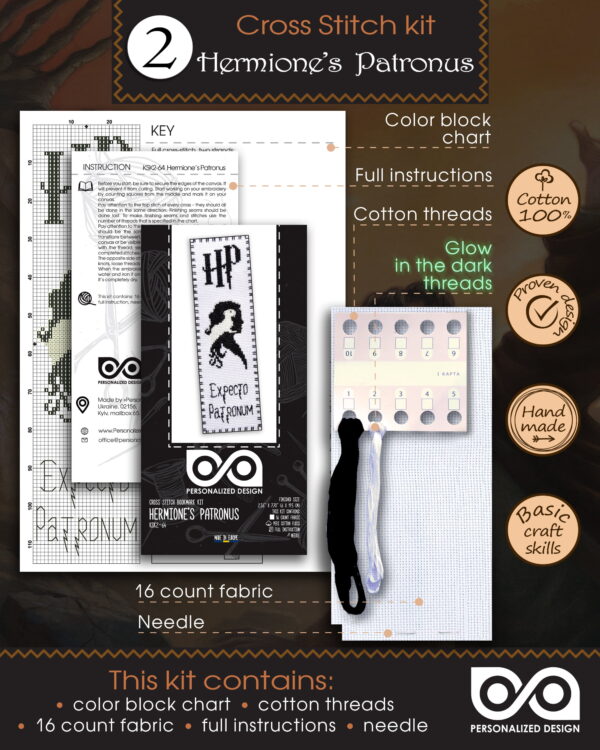 Embroidery Kits "Patronuses" - Set of 3 DIY Counted Cross Stitch Luminous Bookmarks - Glow-in-The-Dark