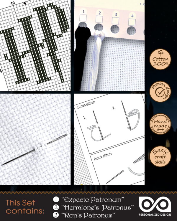 Embroidery Kits "Patronuses" - Set of 3 DIY Counted Cross Stitch Luminous Bookmarks - Glow-in-The-Dark