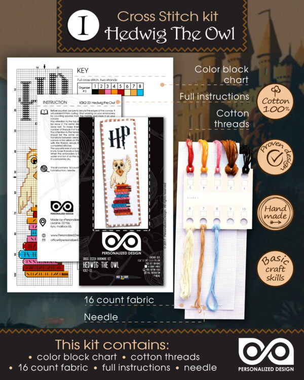 Counted Cross Stitch Kits "Harry Potter: Magical Creatures and Objects" - Set of 5 DIY Embroidery Bookmarks