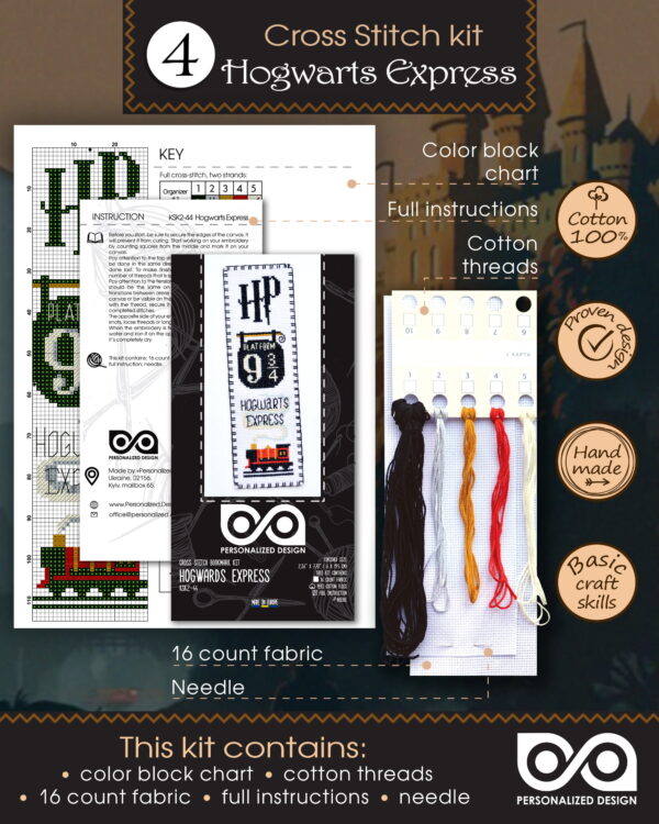 Counted Cross Stitch Kits "Harry Potter: Magical Creatures and Objects" - Set of 5 DIY Embroidery Bookmarks