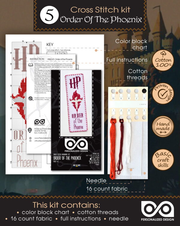 Counted Cross Stitch Kits "Harry Potter: Magical Creatures and Objects" - Set of 5 DIY Embroidery Bookmarks