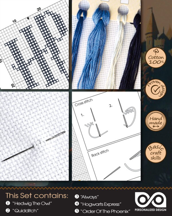 Counted Cross Stitch Kits "Harry Potter: Magical Creatures and Objects" - Set of 5 DIY Embroidery Bookmarks