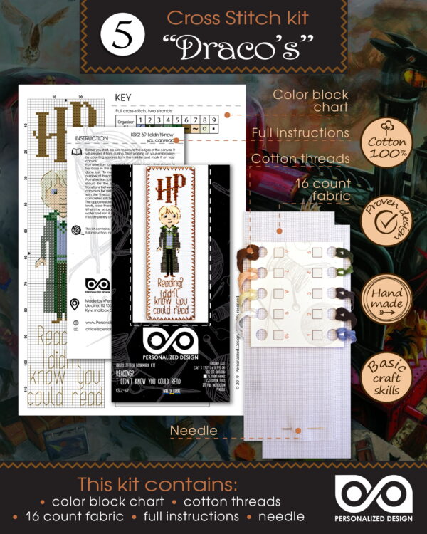 Embroidery Kits for Kids "Harry Potter Quotes" - Set of 5 DIY Bookmarks with Counted Cross-Stitching Patterns