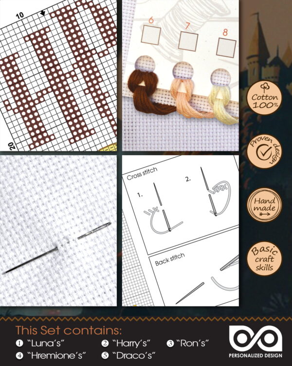 Embroidery Kits for Kids "Harry Potter Quotes" - Set of 5 DIY Bookmarks with Counted Cross-Stitching Patterns