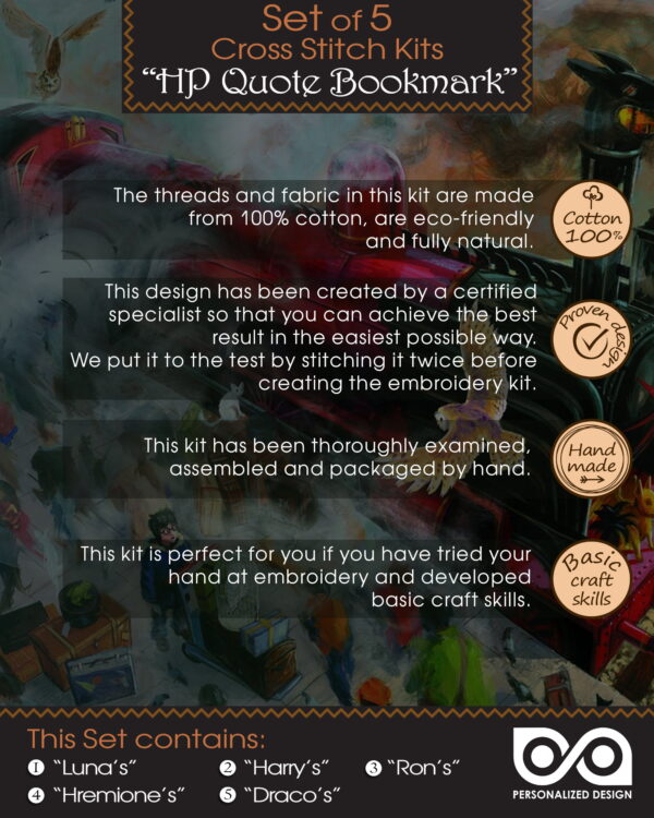 Embroidery Kits for Kids "Harry Potter Quotes" - Set of 5 DIY Bookmarks with Counted Cross-Stitching Patterns