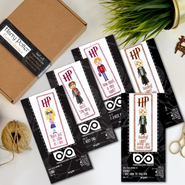 Embroidery Kits for Kids "Harry Potter Quotes" - Set of 5 DIY Bookmarks with Counted Cross-Stitching Patterns