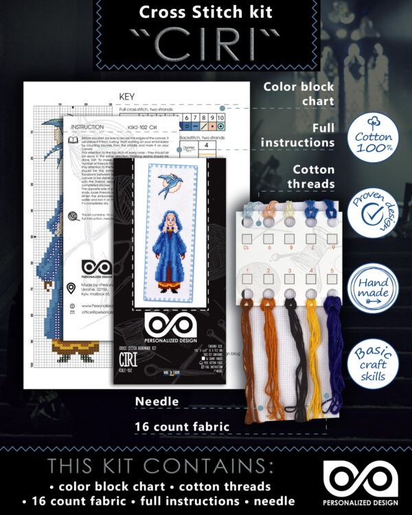 Counted Cross Stitch Kit of Bookmark "The Witcher: Princess Cirilla"