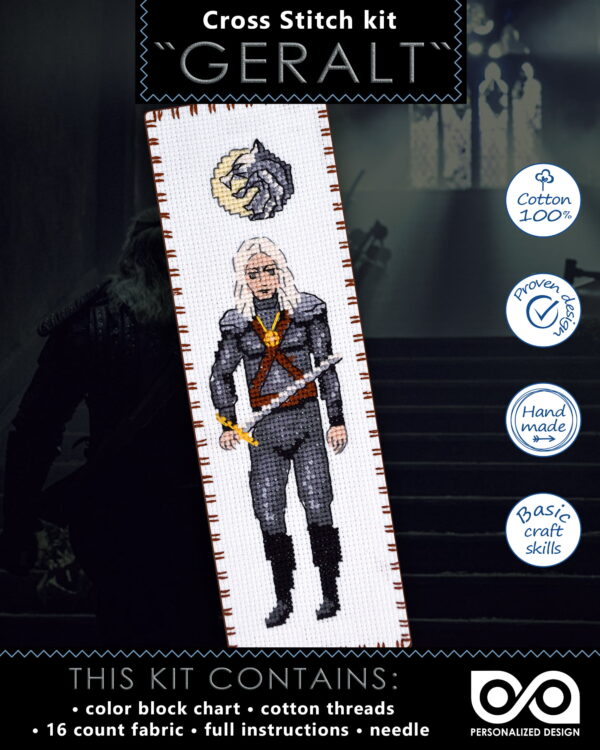 Counted Cross Stitch Kit of Bookmark "The Witcher: Geralt of Rivia"